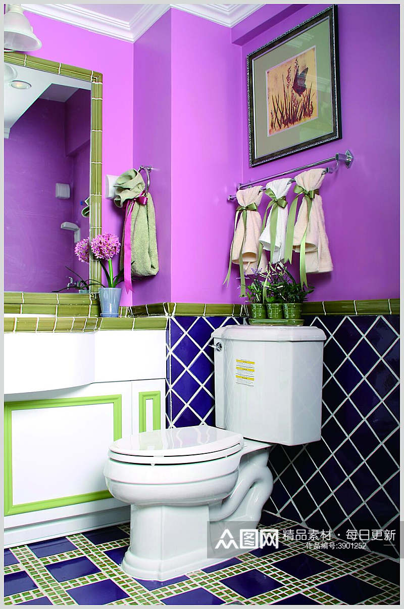 绿色拼接洗手间一角法式别墅样板间图片素材