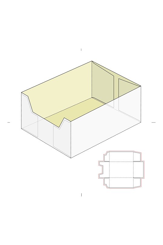 详细分解礼盒纸箱包装刀线盒展开图