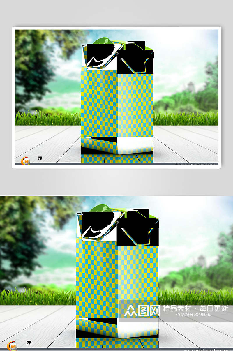 绿色棋盘格盒装饮料包装样机素材