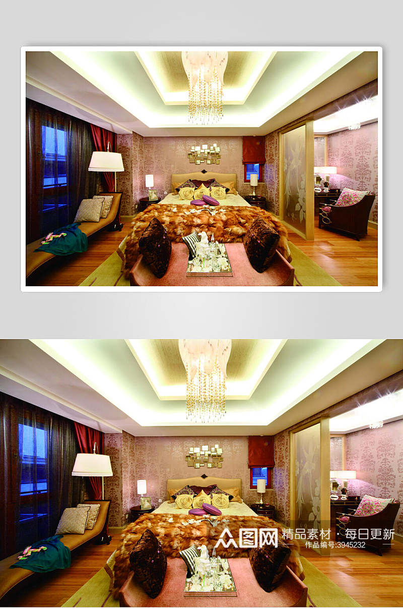 高端床单灯罩东南亚风格样板房图片素材