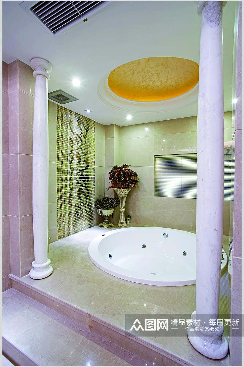 时尚浴池柱子花法式别墅样板间图片素材