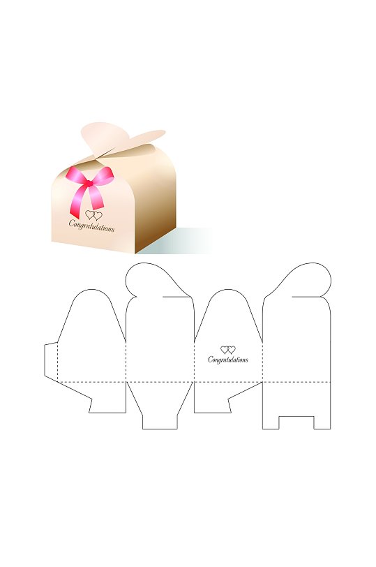 详细分解礼盒纸箱包装刀线盒展开图