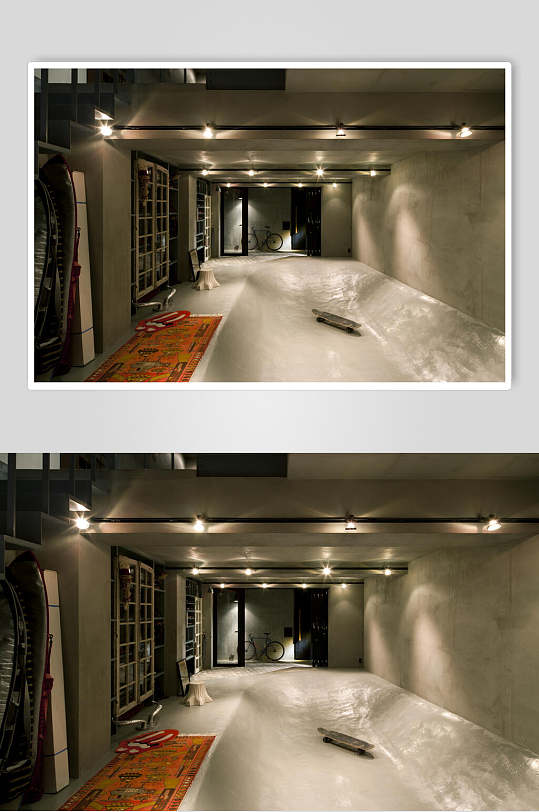 日式工业风水泥墙桔色地毯家装图片