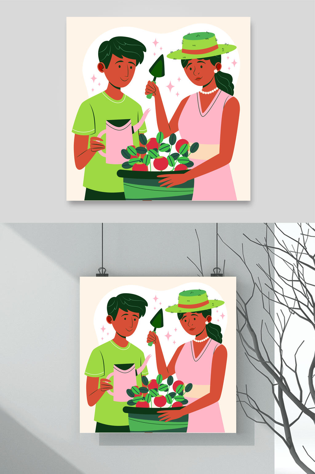 盆栽种植盆栽插画矢量素材素材