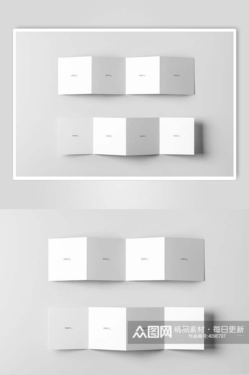 白色展开方形四折页样机素材