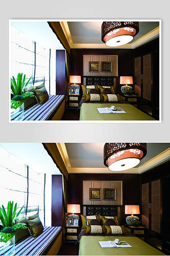 大气植物床灯东南亚风格样板房图片