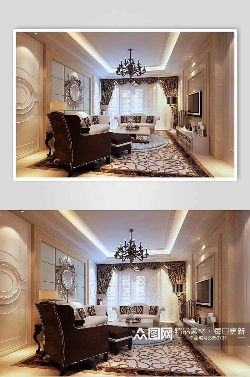 欧式二居室白色客厅图片素材