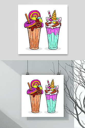 时尚食品冰淇淋甜品插画矢量设计元素素材