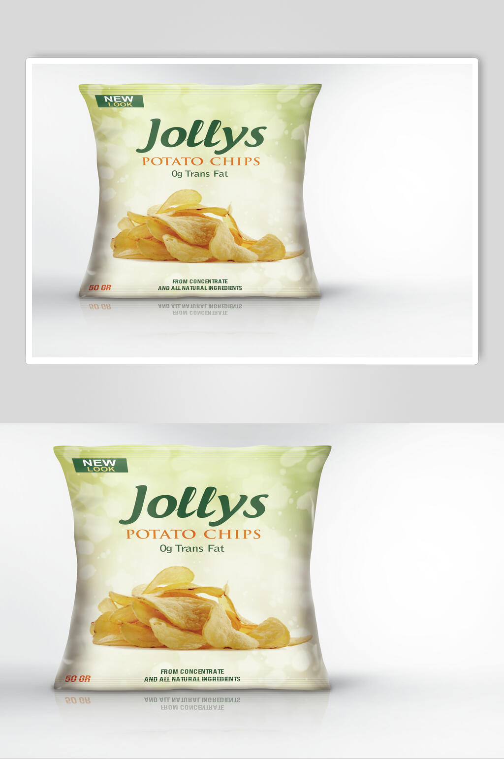 薯片英文字母黄食品包装袋样机素材
