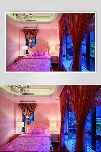 个性窗帘吊灯粉法式别墅样板间图片