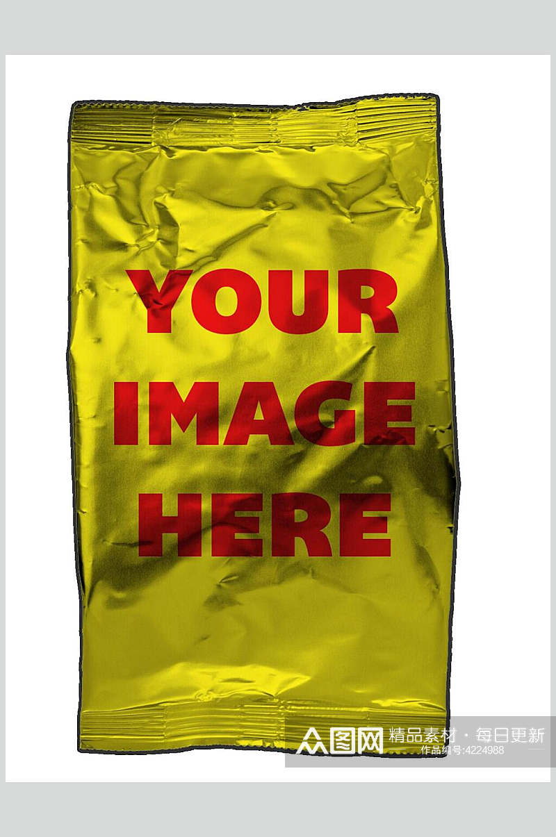 黄红英文褶皱简约风塑料袋包装样机素材