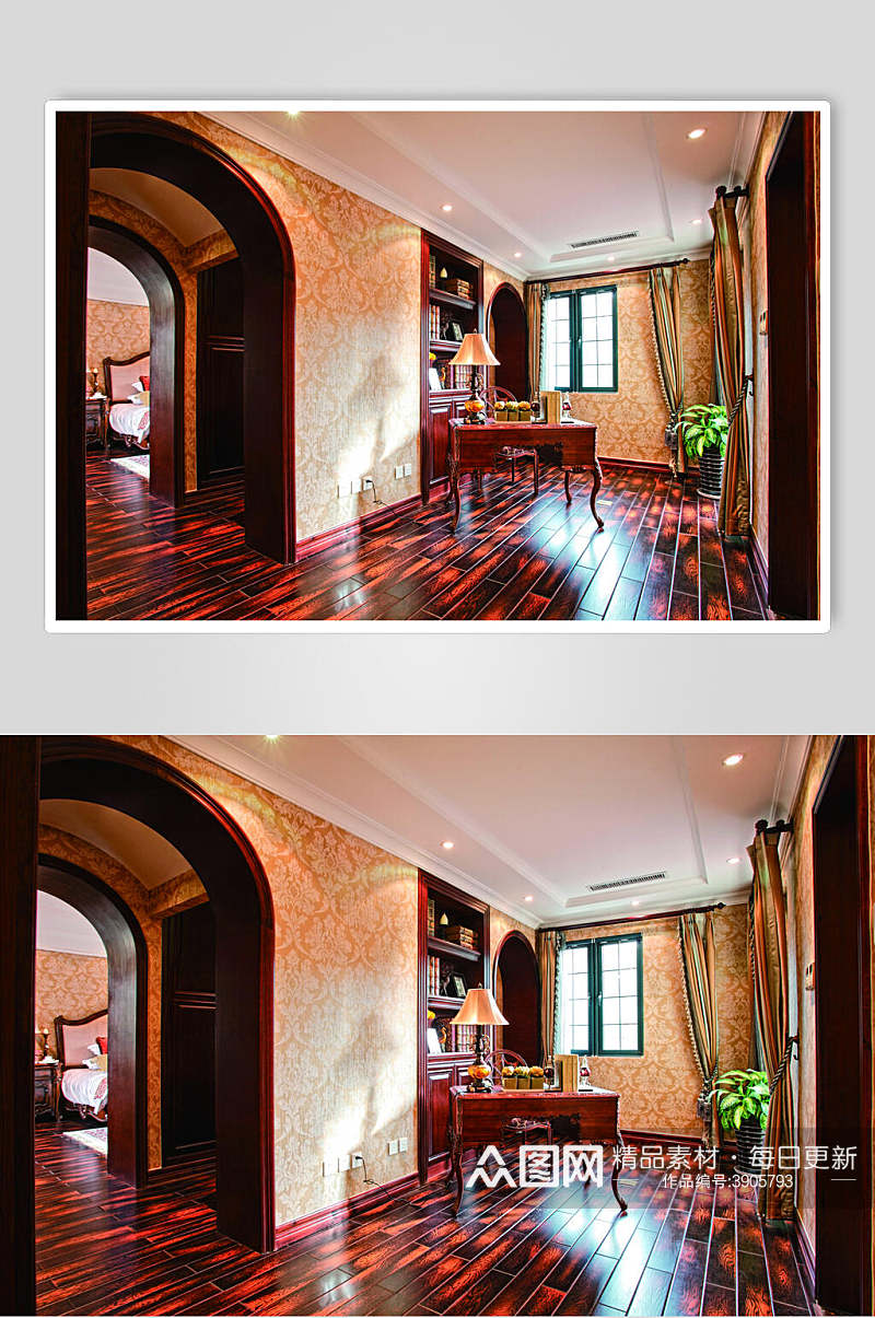 唯美木纹地板法式别墅样板间图片素材