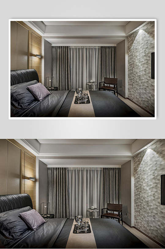 窗帘床单枕头玻璃杯灰色现代二居室效果图
