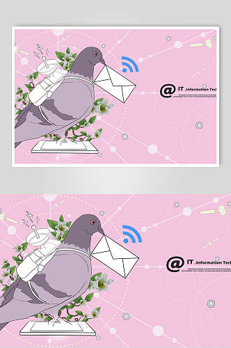 小鸟信封粉色创意插画海报