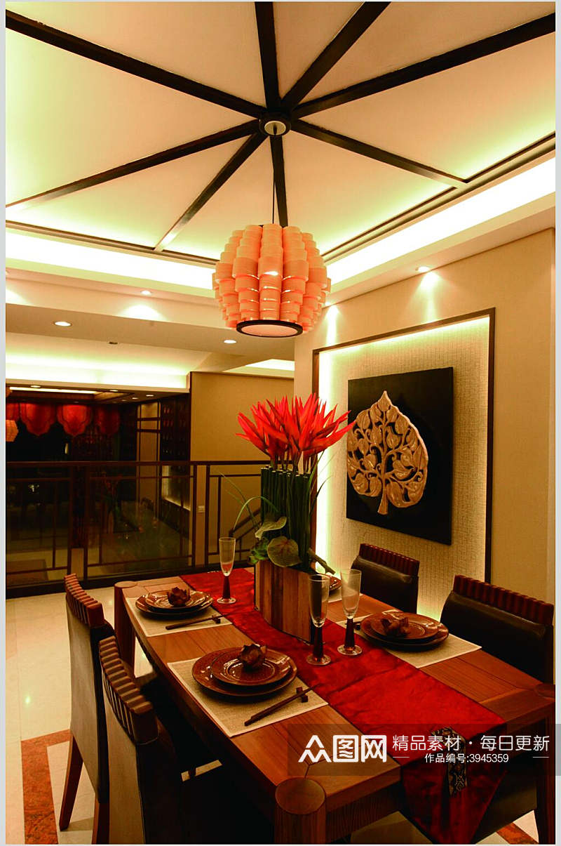 大气花朵桌布东南亚风格样板房图片素材