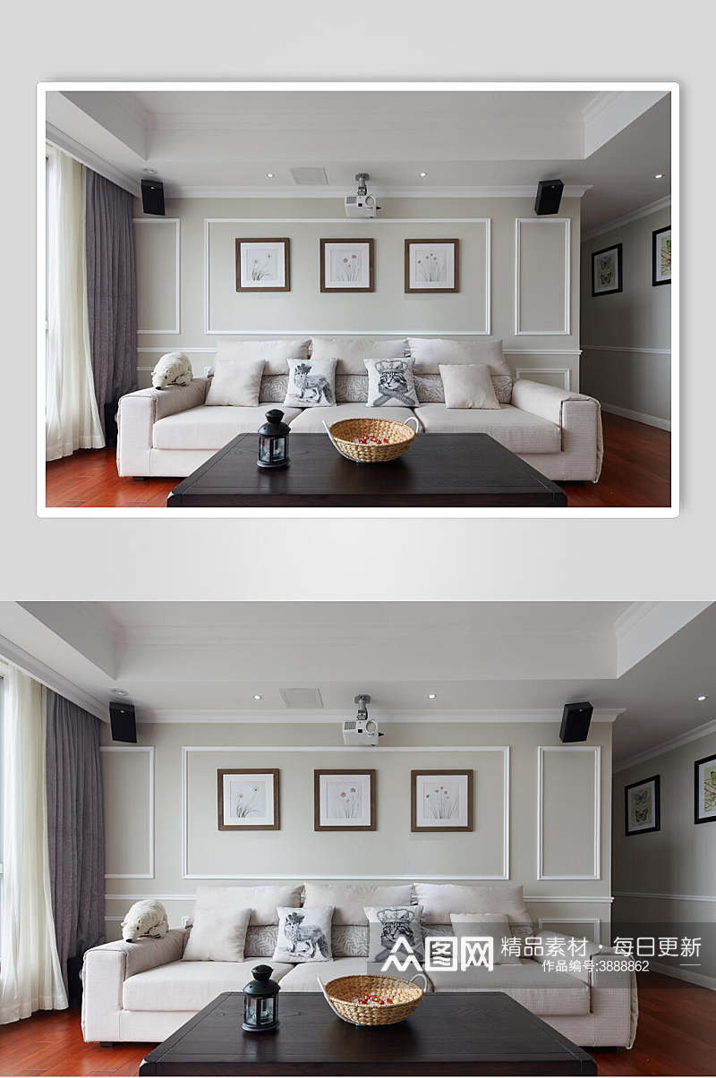 客厅浅色系沙发背景现代简约家居图片素材