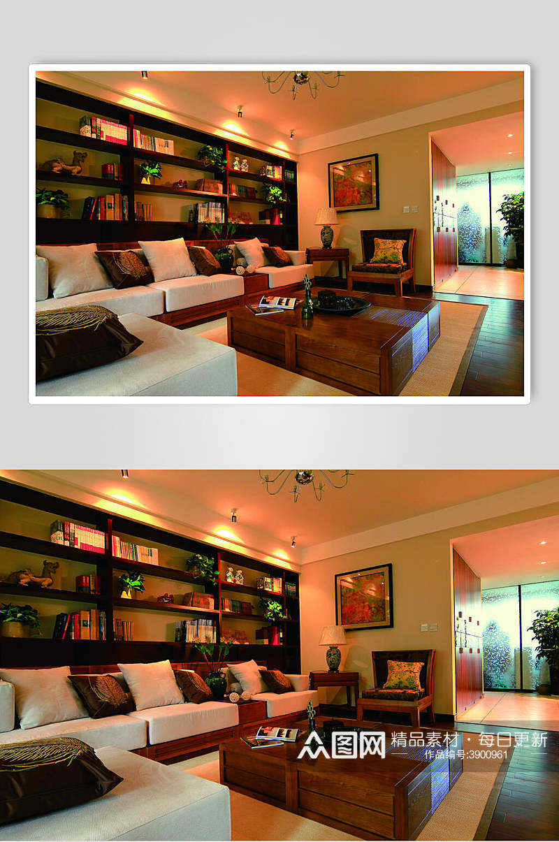 客厅沙发背景展柜东南亚风格样板房图片素材