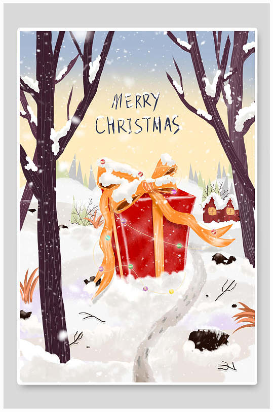 圣诞老人圣诞节雪地礼物插画