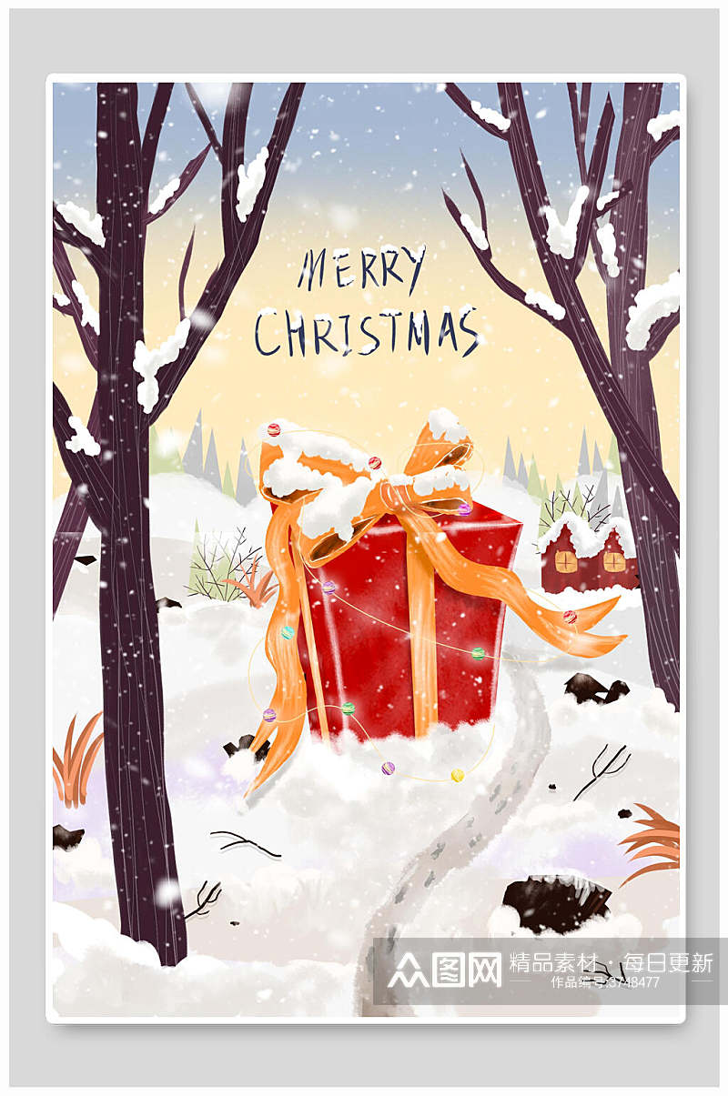 圣诞老人圣诞节雪地礼物插画素材