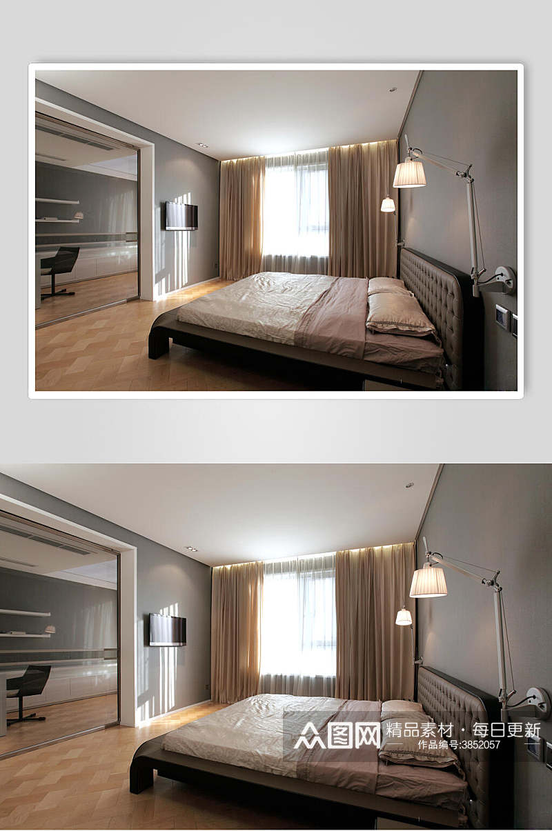 卧室现代二居室效果图素材