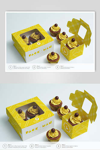 巧克力纸杯蛋糕黄盒子包装样机