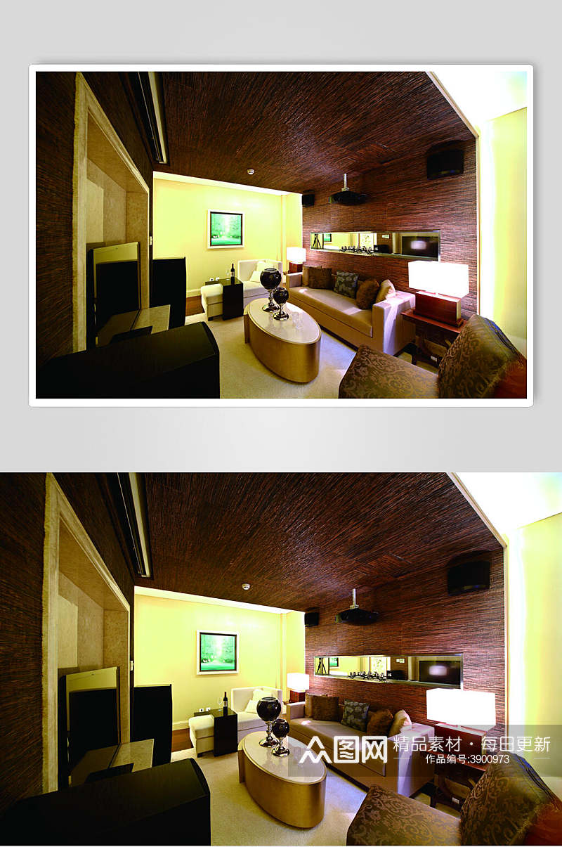 客厅木艺沙发背景东南亚风格样板房图片素材