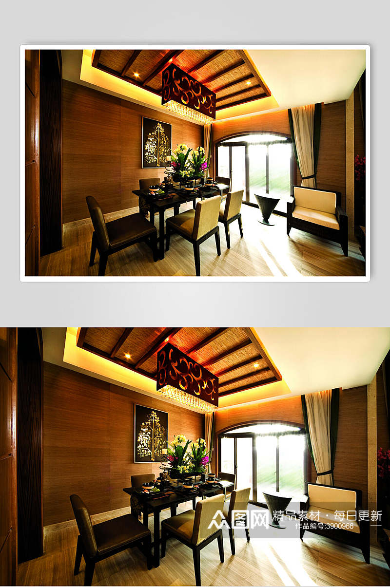 餐厅木艺中式东南亚风格样板房图片素材