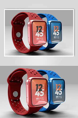 立体留白蓝红数字清新手表展示样机