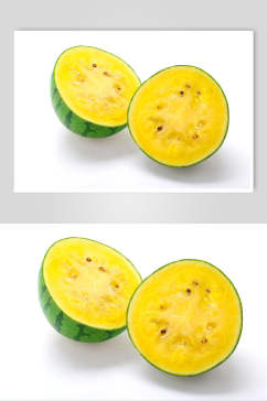 黄瓤西瓜对半切白底图水果摄影图片