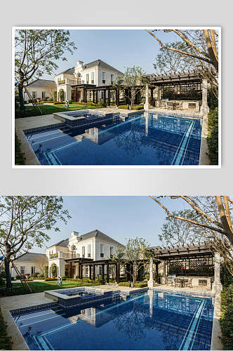 高档大气室外露天泳池阳台欧式别墅图片