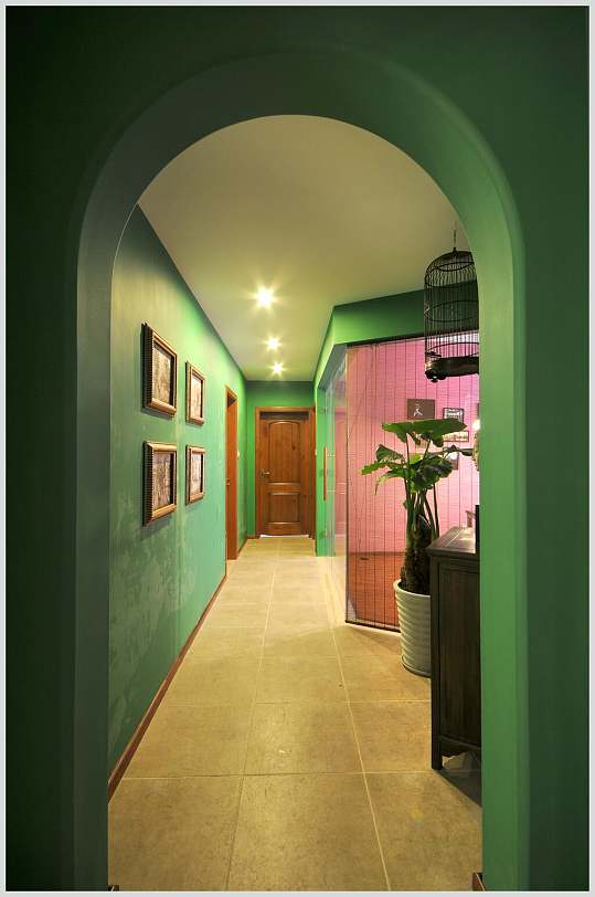 美式复古绿色陈列墙建筑图片