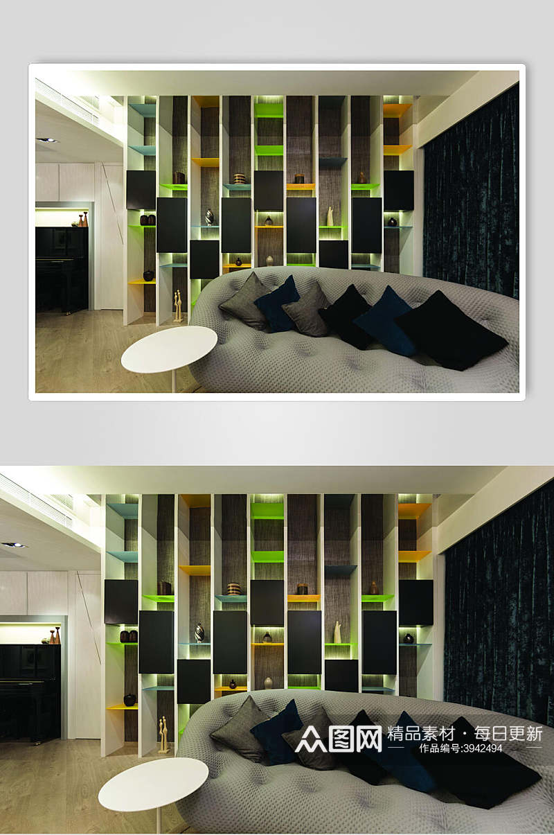 沙发抱枕置物柜绿北欧风格室内图片素材