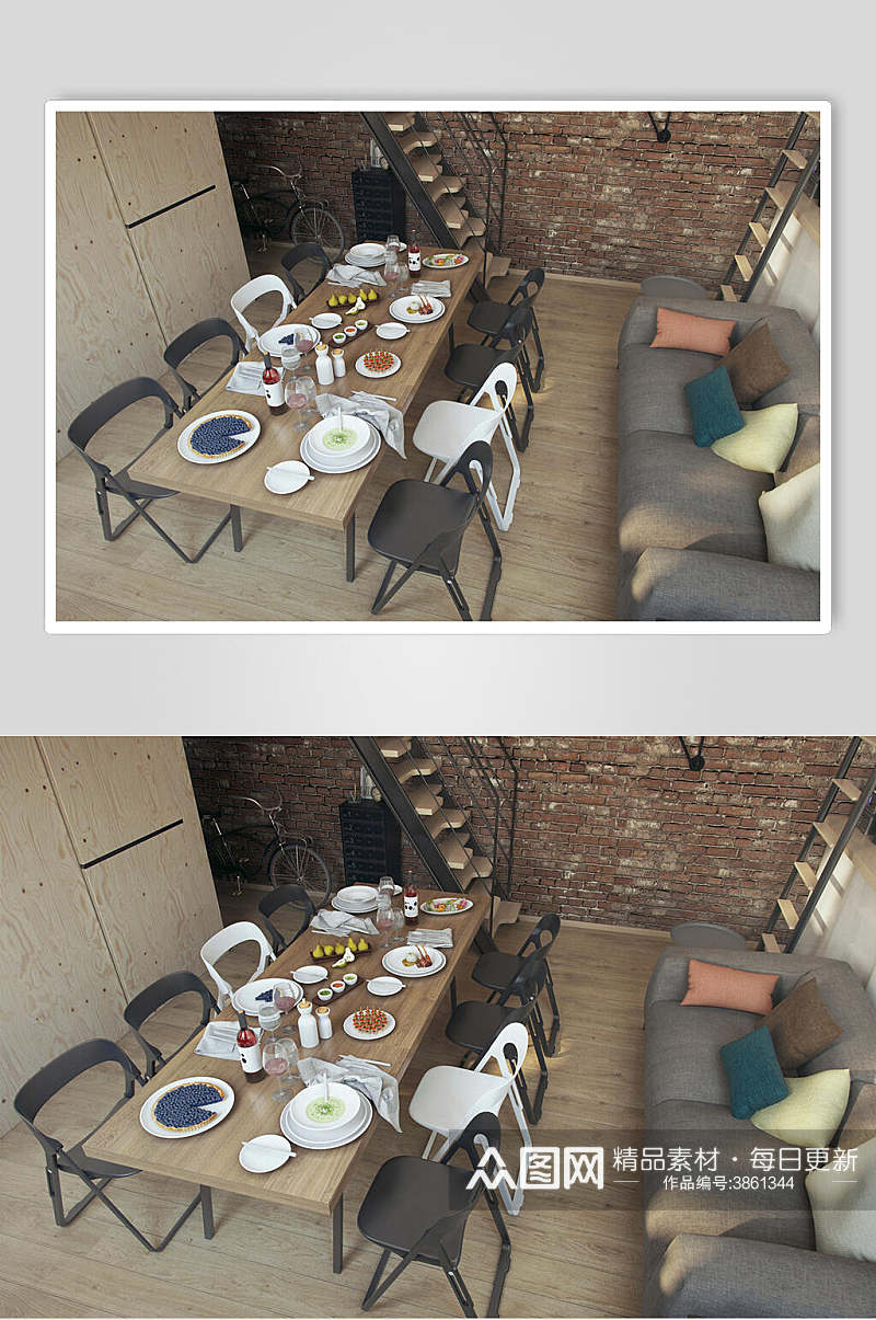 桌子椅子北欧风格室内图片素材