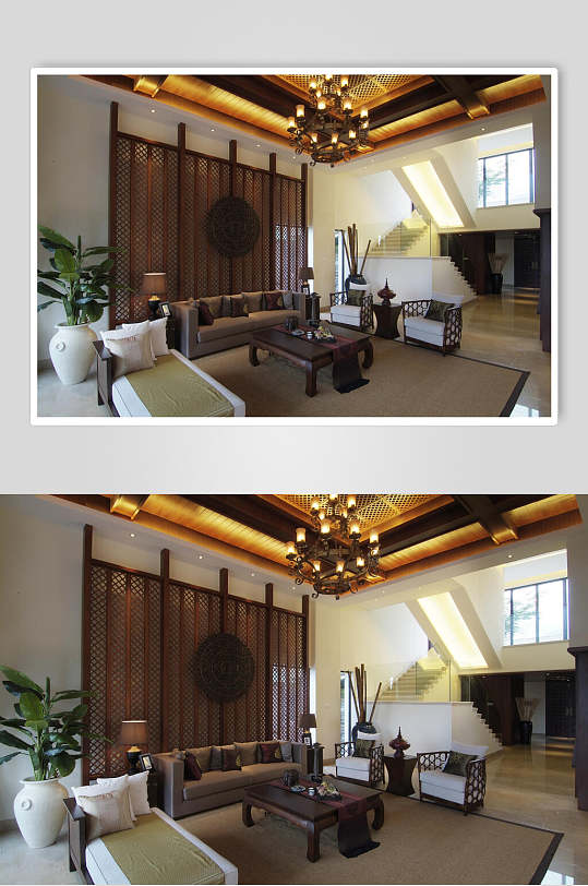 客厅木质隔断东南亚风格样板房图片