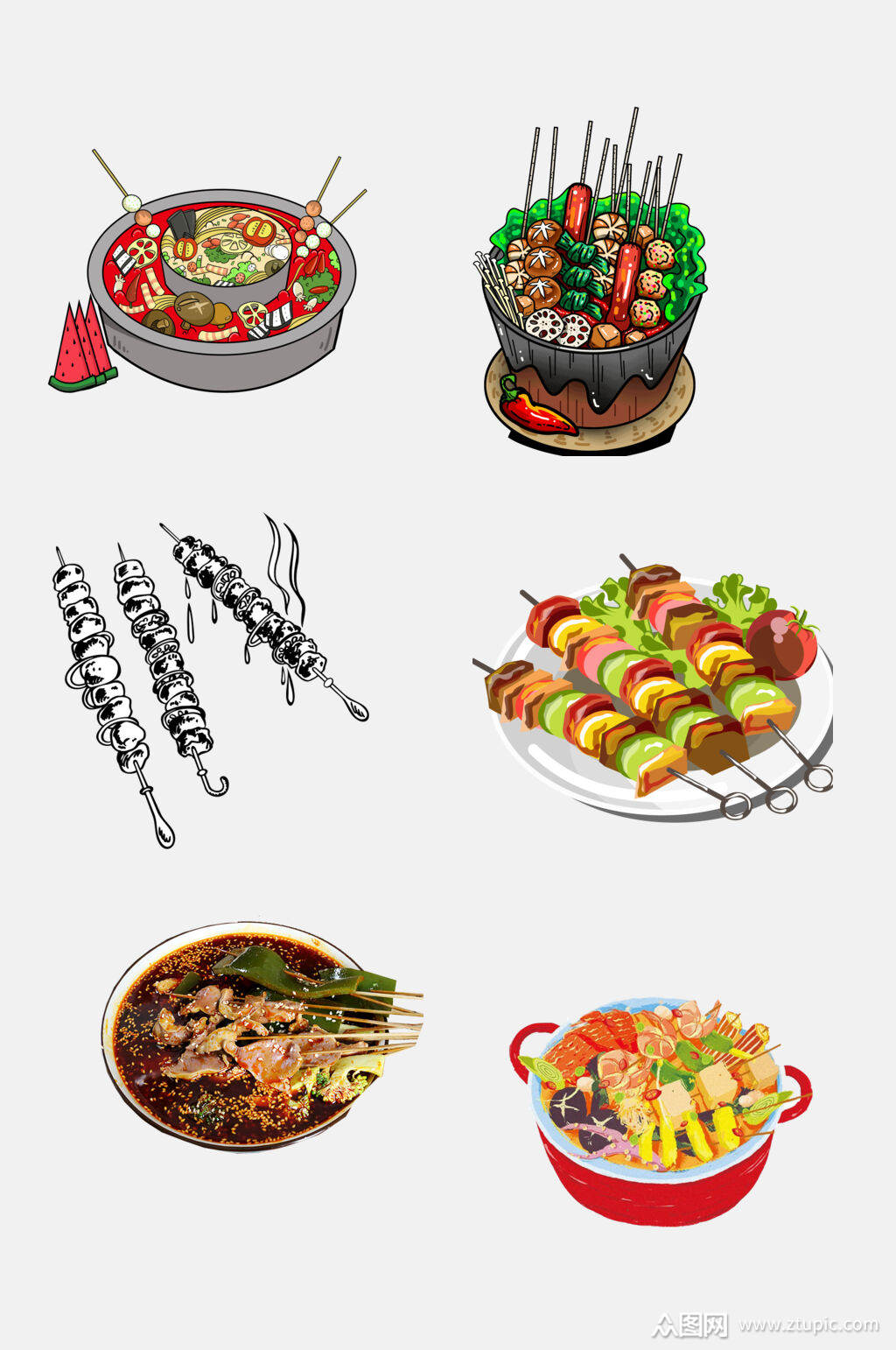 飘香火锅串串美食插画免抠素材素材