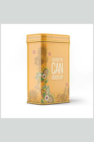 黄色方形茶叶罐食品密封罐包装样机