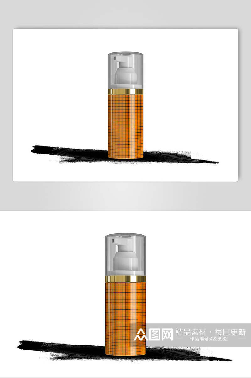 线条橙色清新美发油发蜡美容瓶样机素材