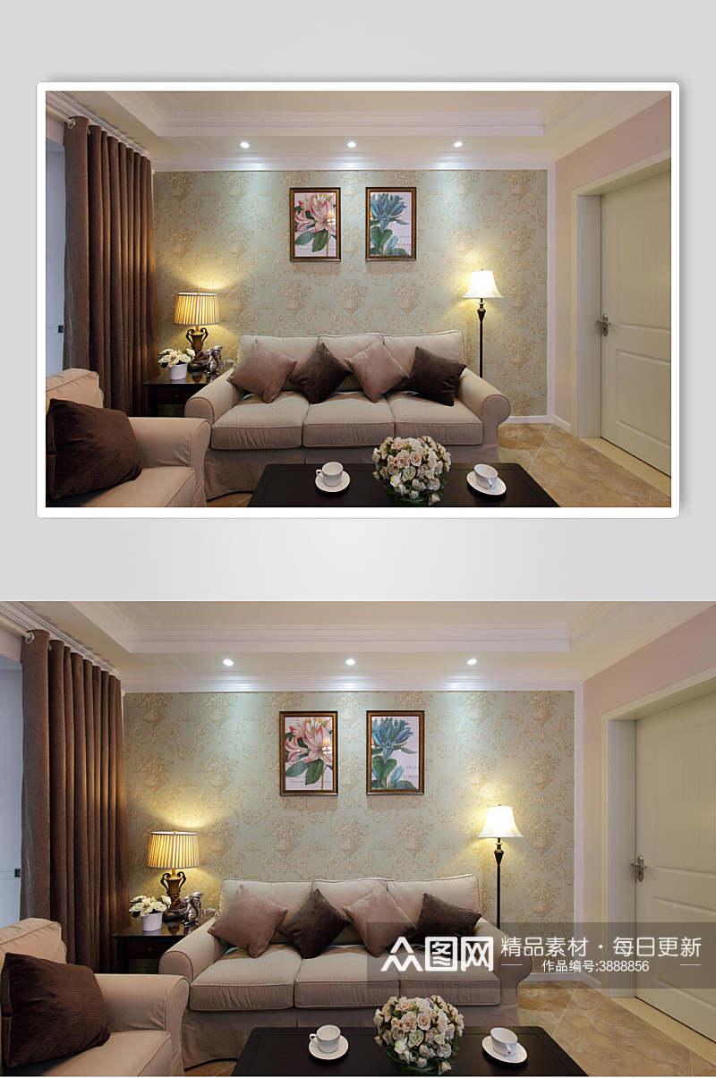 客厅沙发背景墙简欧田园美式家装图片素材