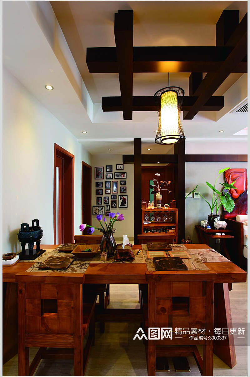 原木风格桌椅东南亚风格样板房图片素材