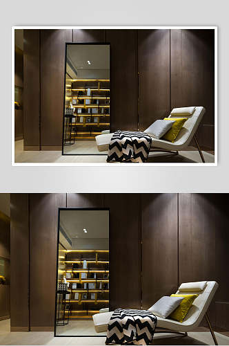 落地镜老人椅棕色木质柜现代二居室效果图