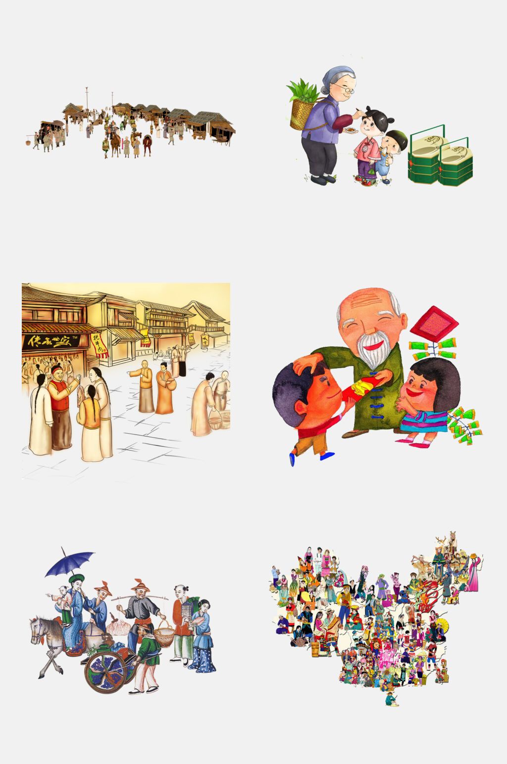 古风传统古代场景手绘免抠设计素材素材
