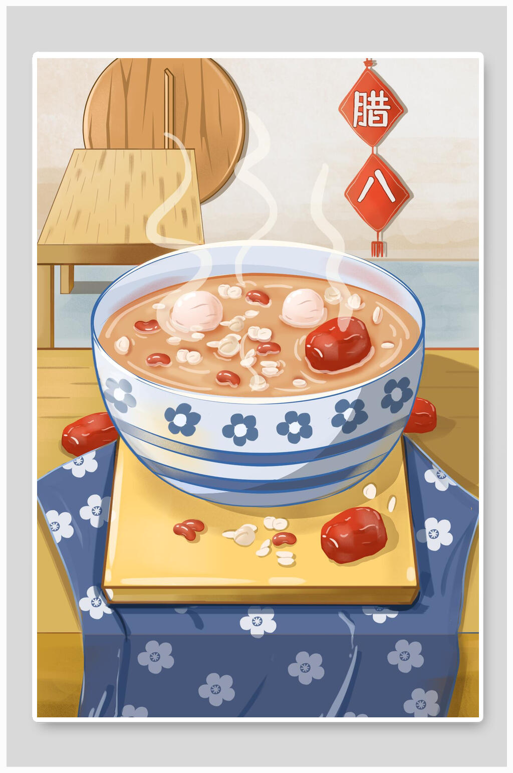 简约创意卡通腊八节喝腊八粥插画素材
