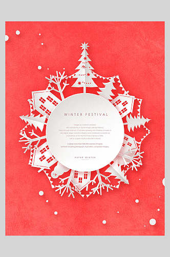 红色圣诞节雪花海报