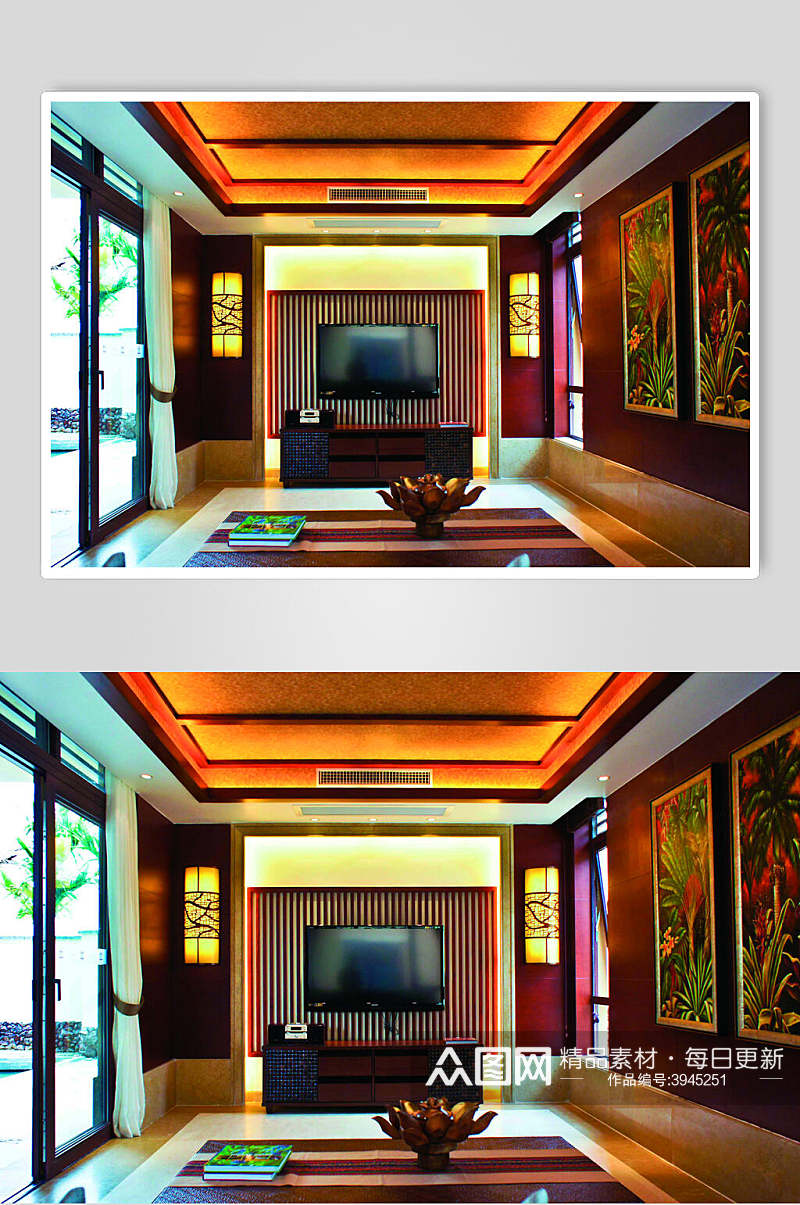 高端电视壁画东南亚风格样板房图片素材