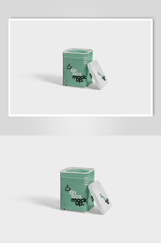 绿色方形茶叶罐食品密封罐包装样机