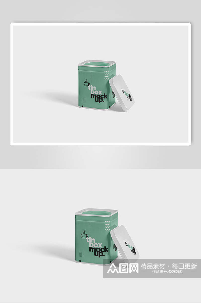 绿色方形茶叶罐食品密封罐包装样机素材