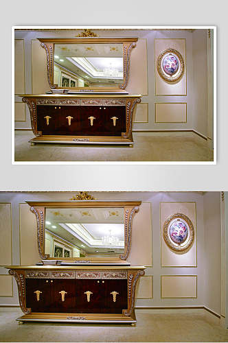 个性镜子挂画黄法式别墅样板间图片