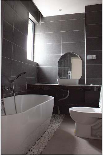 浴室镜子马桶灰色北欧风格室内图片