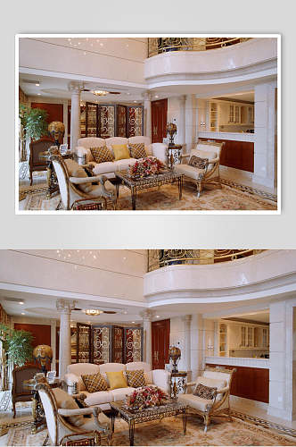 豪华温馨欧式客厅沙发复式跃层图片
