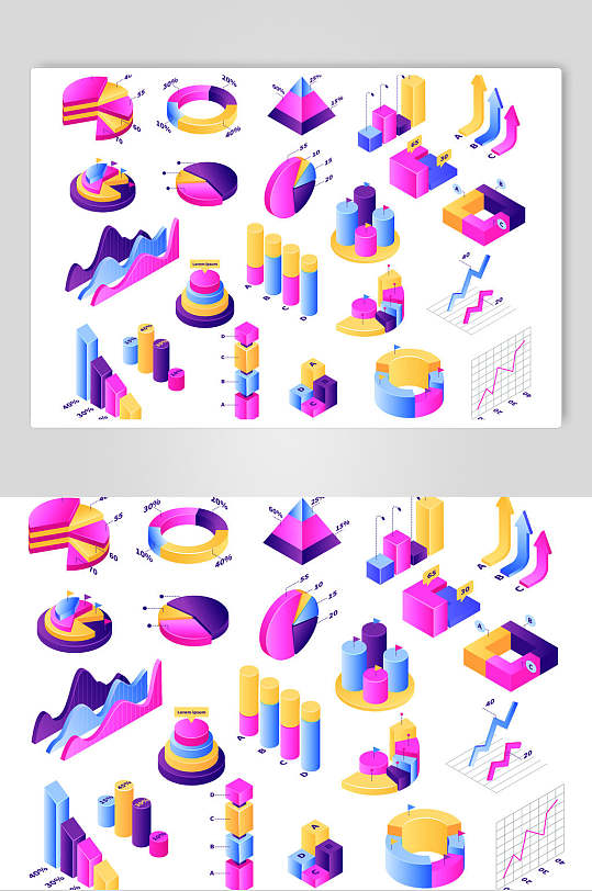 立体数据图标图表矢量素材